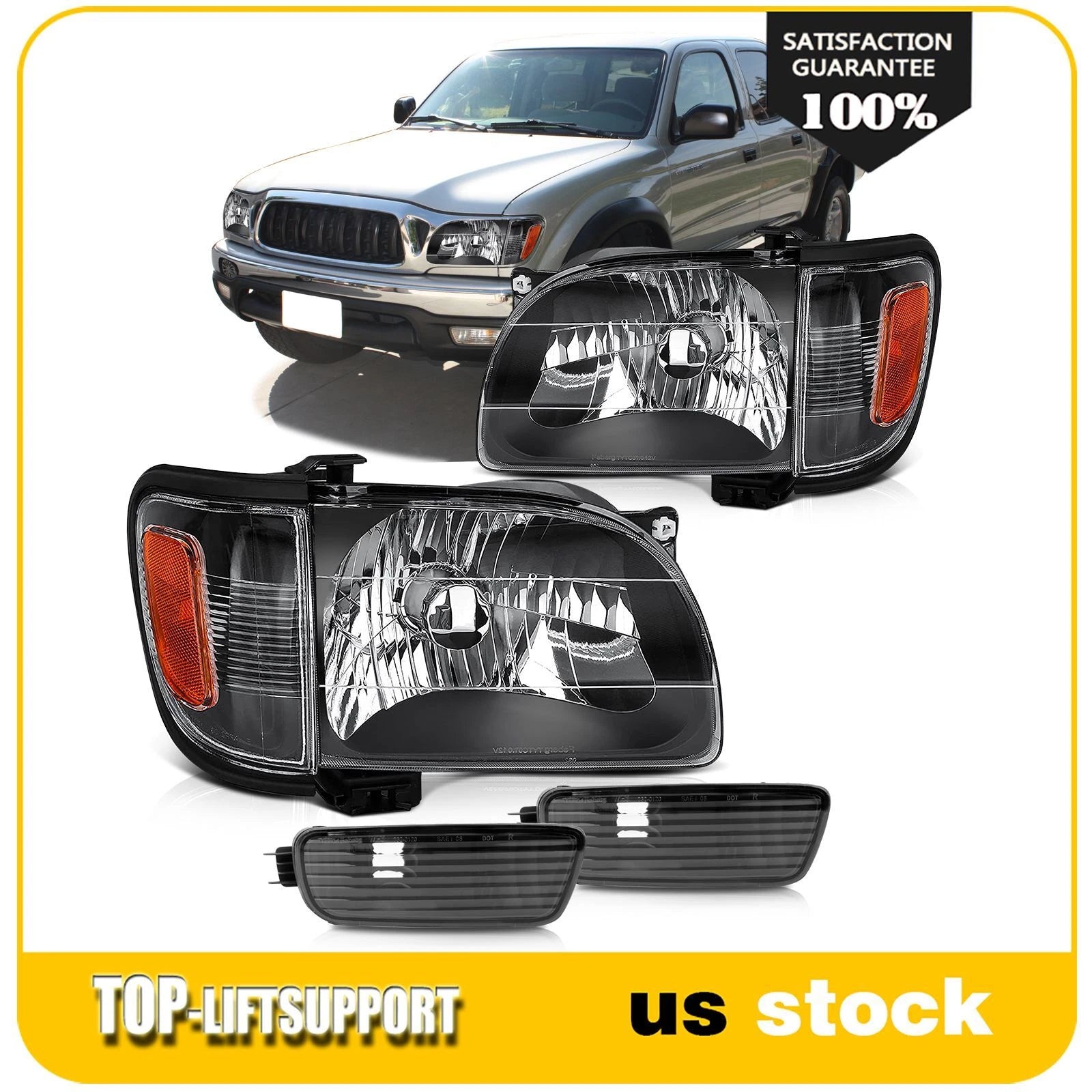 Set of 2 Black Housing Headlights for Toyota Tacoma (2001–2004)