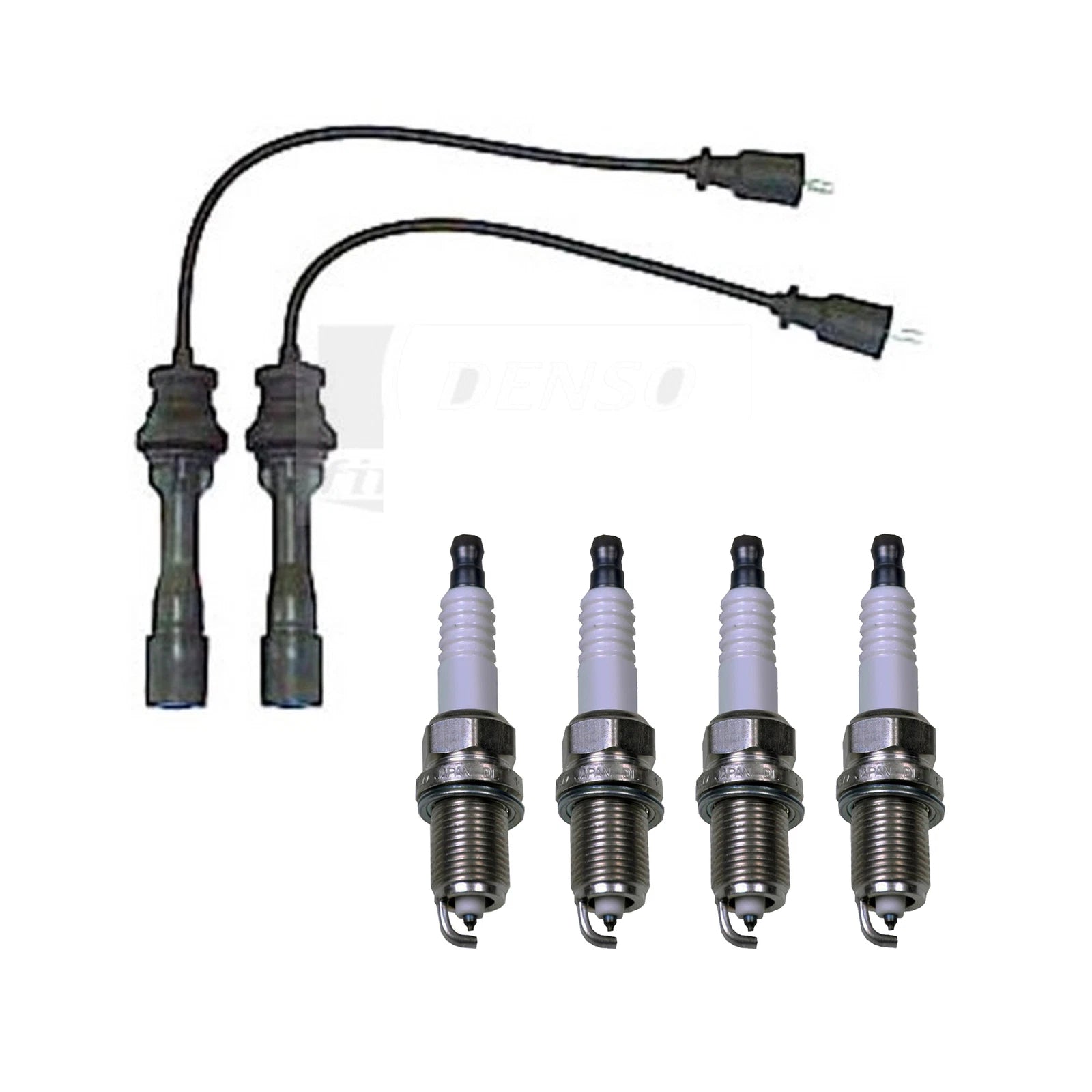 Denso Wire Set & 4 Double Platinum Spark Plugs for Protege (1999)
