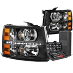 LED DRL Bar Black Amber Side Headlights for Chevy Silverado (2007–2014)