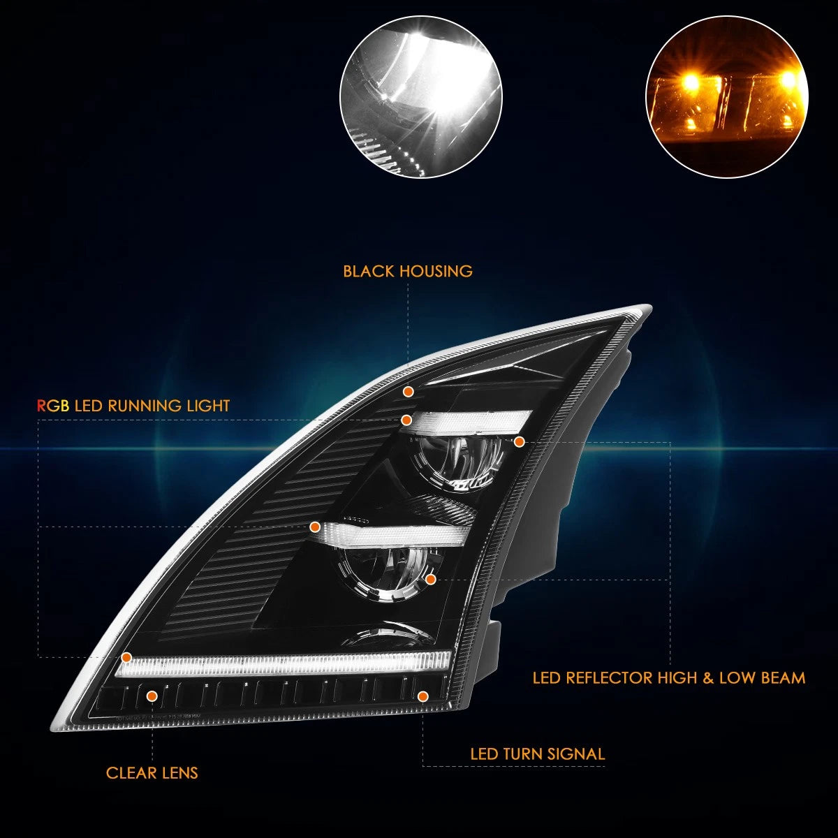 Projector Headlights for GMC Sierra (2014–2019) Black Housing Clear Signal