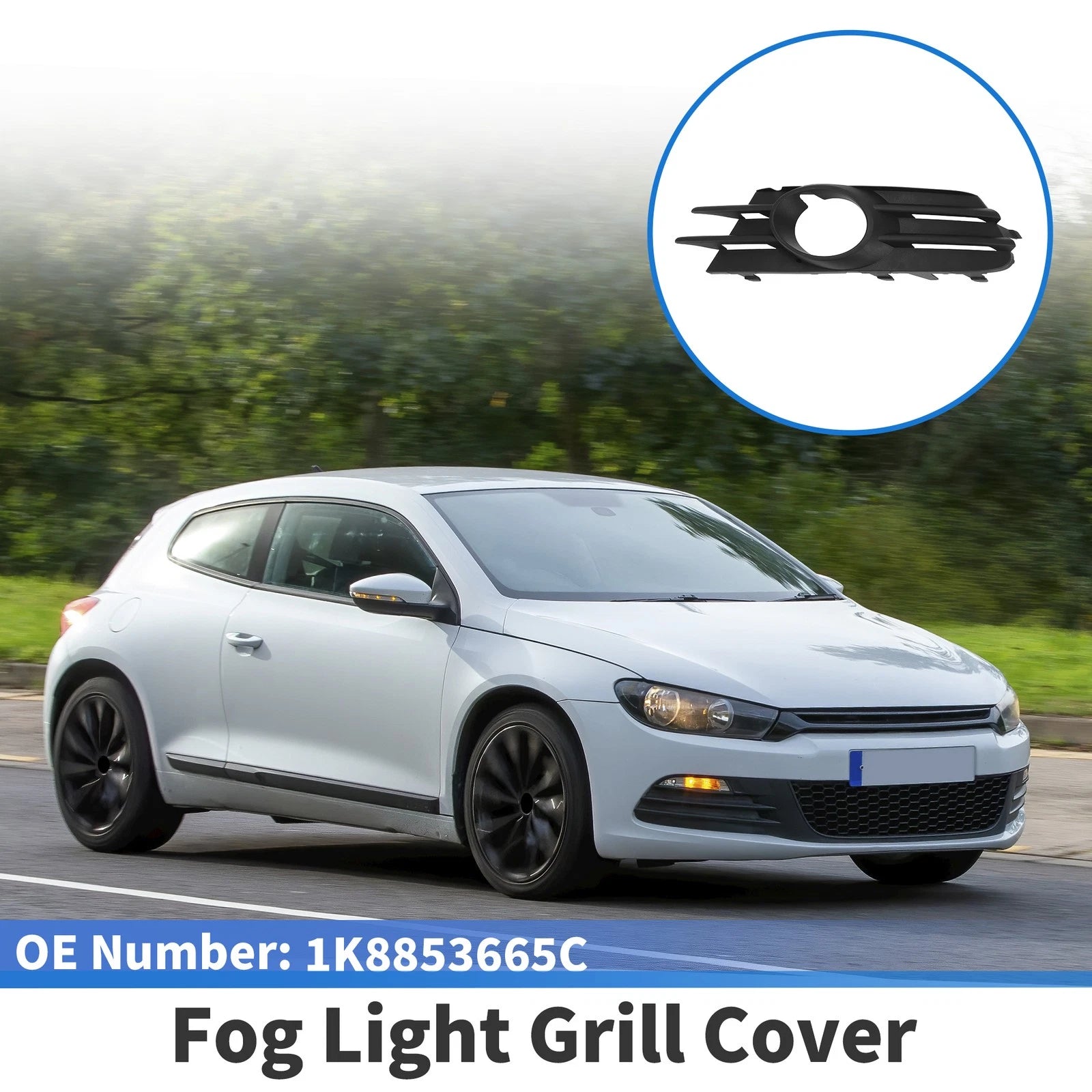 1 Pc Fog Light Grill for Volkswagen Scirocco (2009–2017) No. 1K8853665C Black