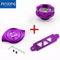 Purple Billet Engine Oil Filler Cap, Radiator Cap, Battery Tie Down for Make Model