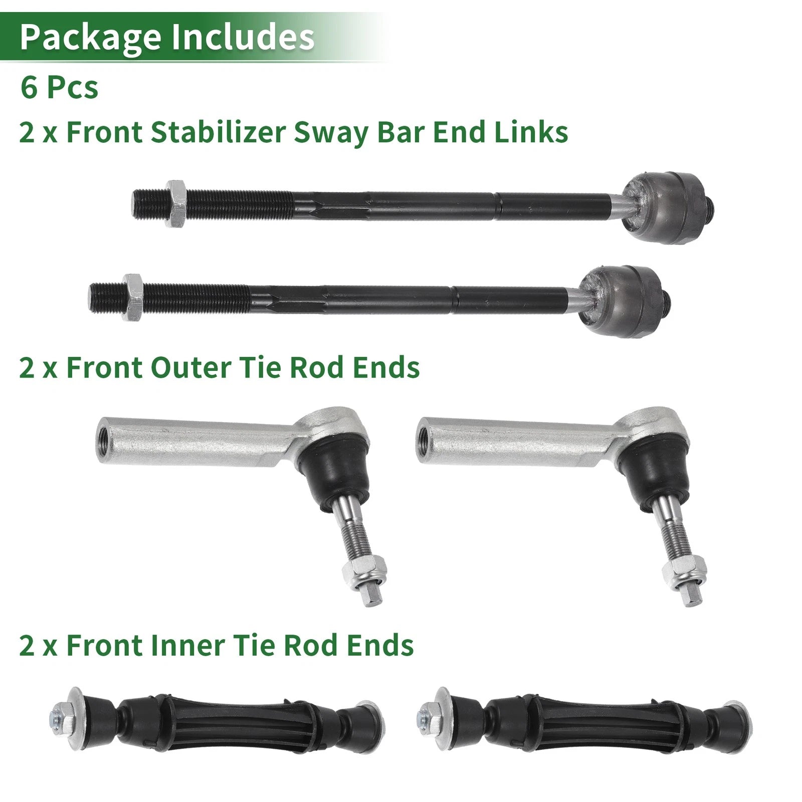 6X Front Suspension Kit Tie Rod End Sway Bar Link for Cadillac Escalade (2015–2019)