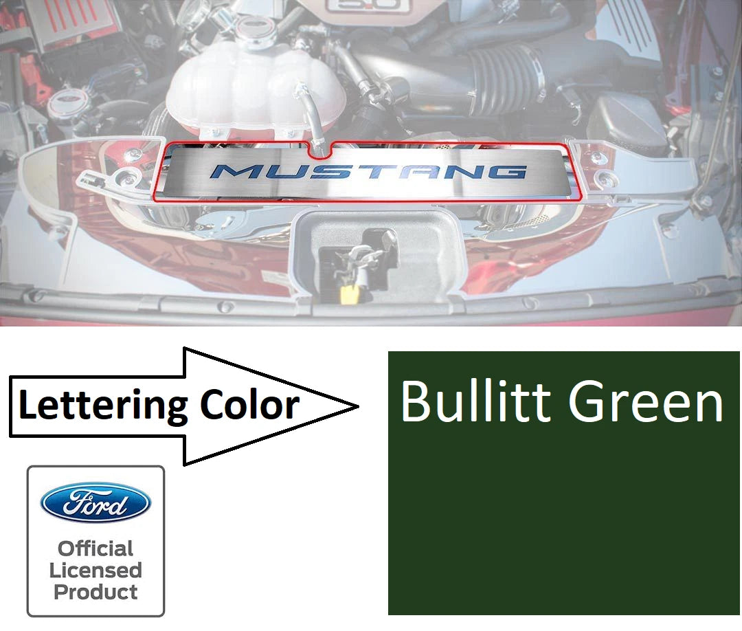 Stainless Radiator Cover Trim Plate Bullitt Green Letters for 2015-2017 Mustang GT