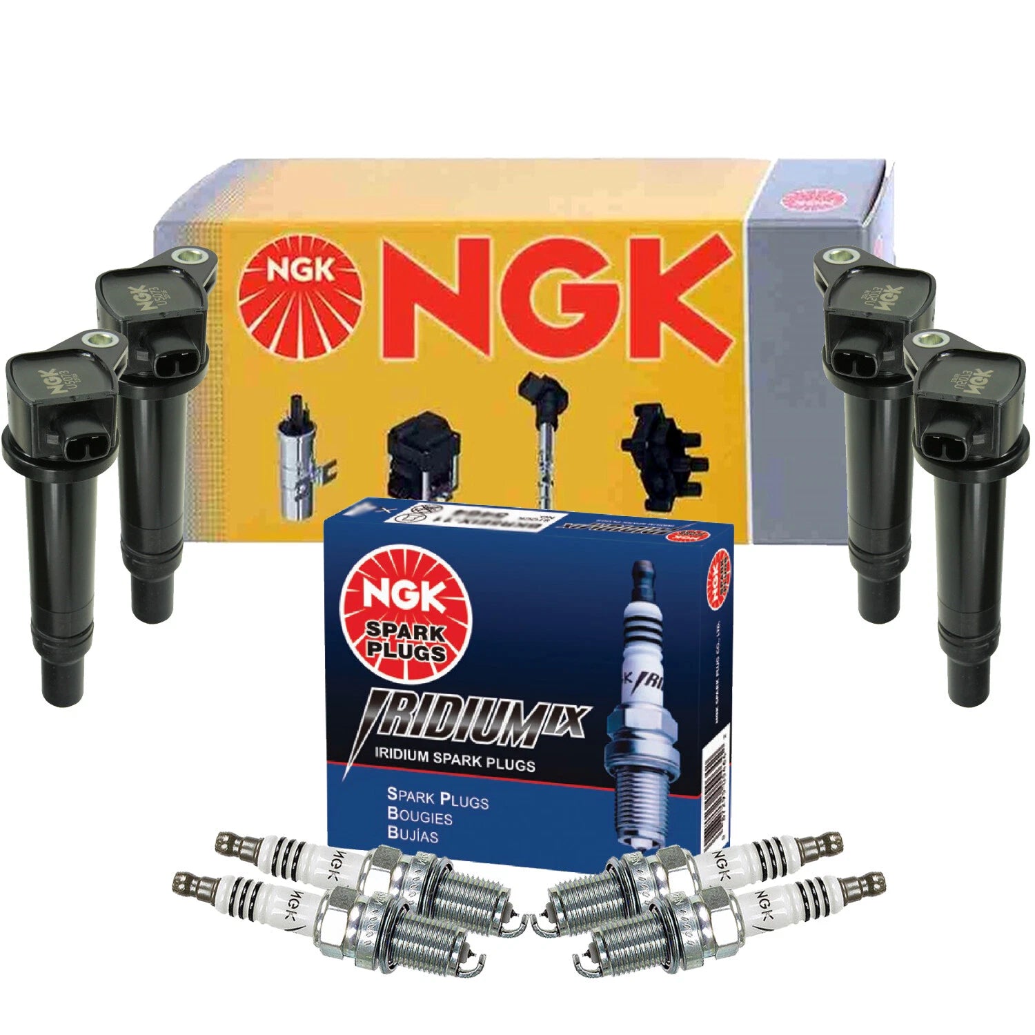 Set of 4 Ignition Coils & 4 Iridium IX Spark Plugs for Hyundai Accent, Kia Rio