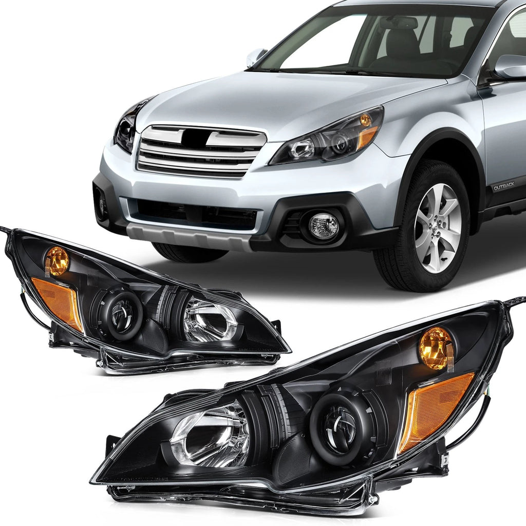 2X Headlights for Subaru Legacy Outback (2010–2014) Black Amber