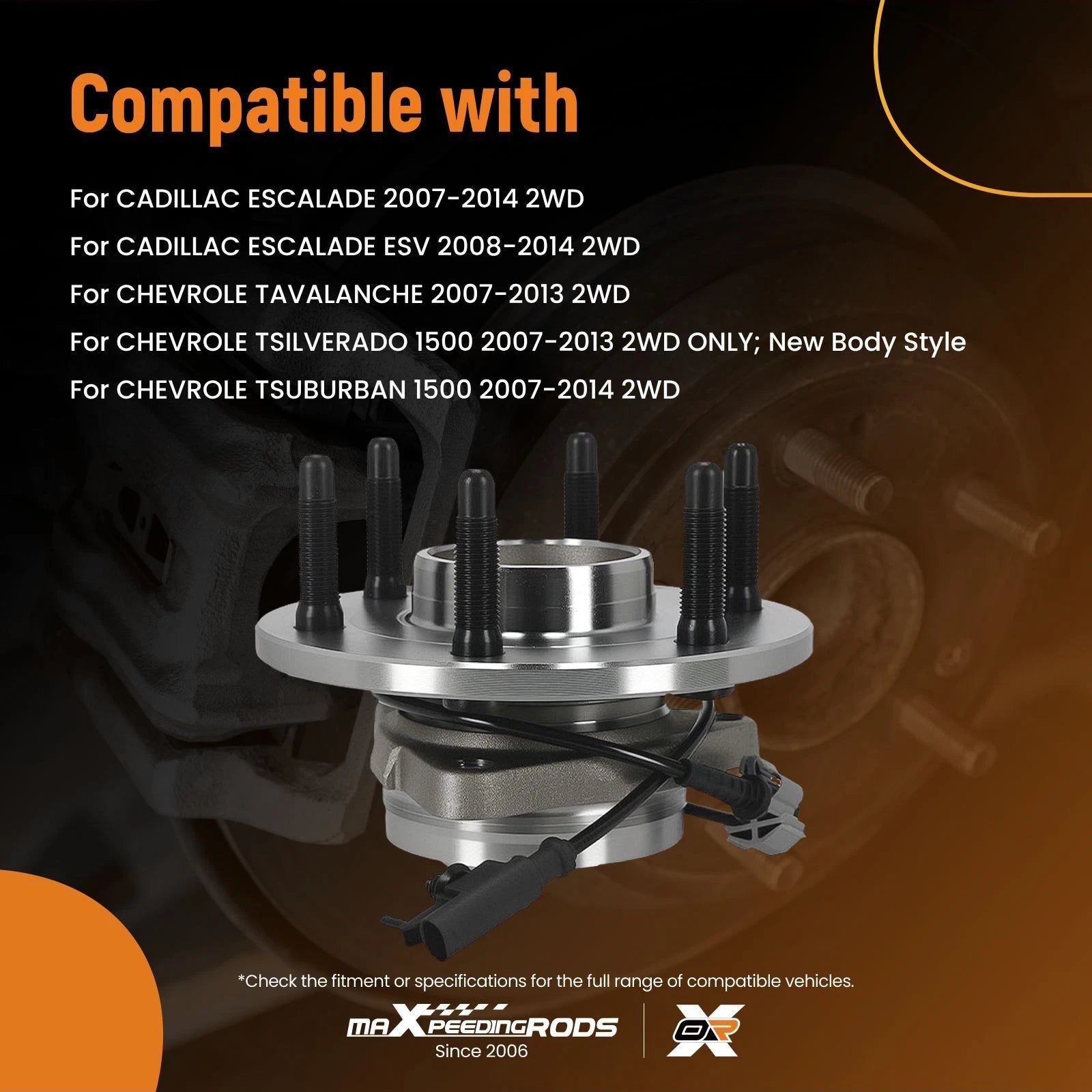 Pair Front Wheel Hub & Bearing Assembly for GMC Yukon (2007–2014) 2WD 515097 w/ABS