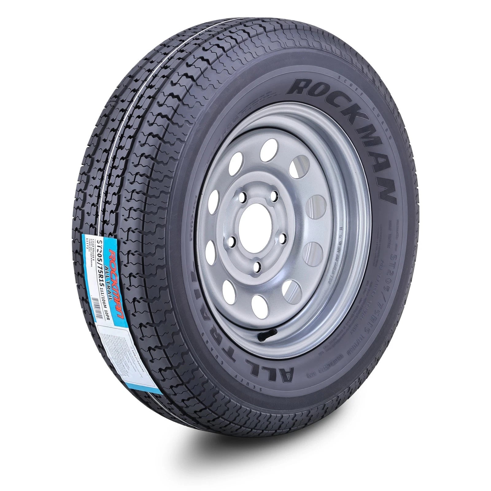 ST205/75R15 Trailer Tire 10-Ply E HD 2400lbs 5x4.5 Silver Mod Rim for Trailer