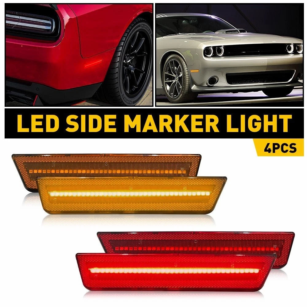 4X AUXITO Amber Red LED Side Marker Lights for Dodge Challenger (2008–2014)