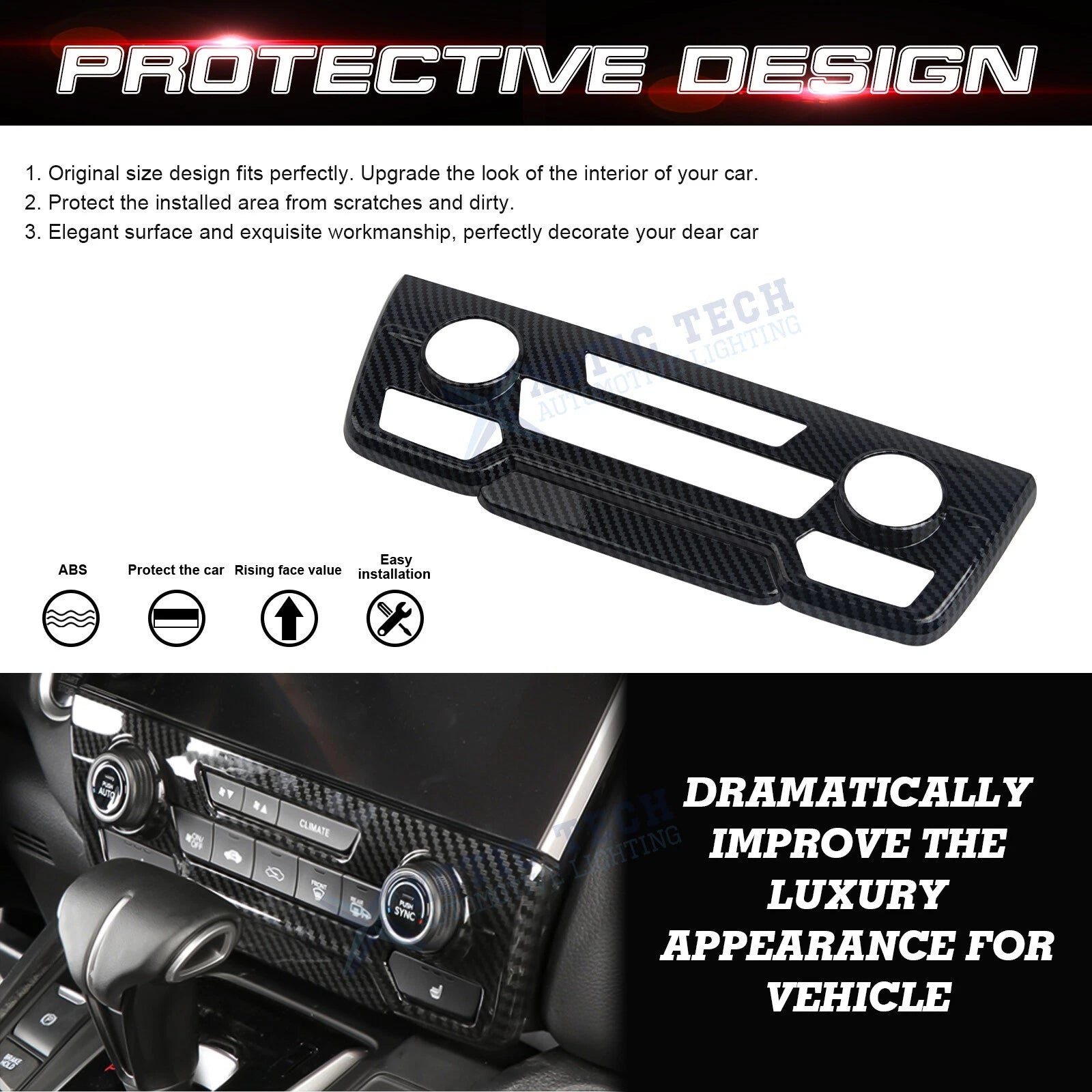 Carbon Fiber Look Console AC Climate Control Panel Cover for Honda CR-V (2017-2022)