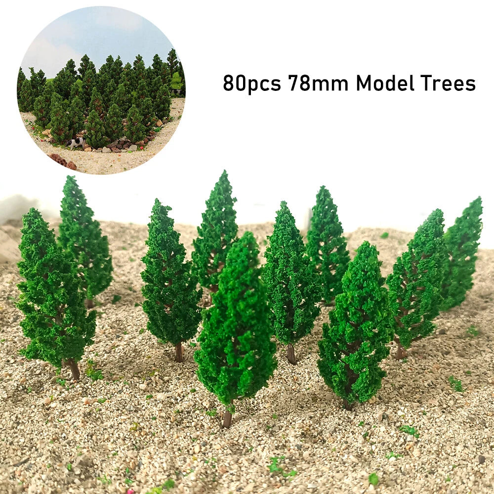 80Pcs 3.07" Green Pine Trees for Train Railway Garden Landscape
