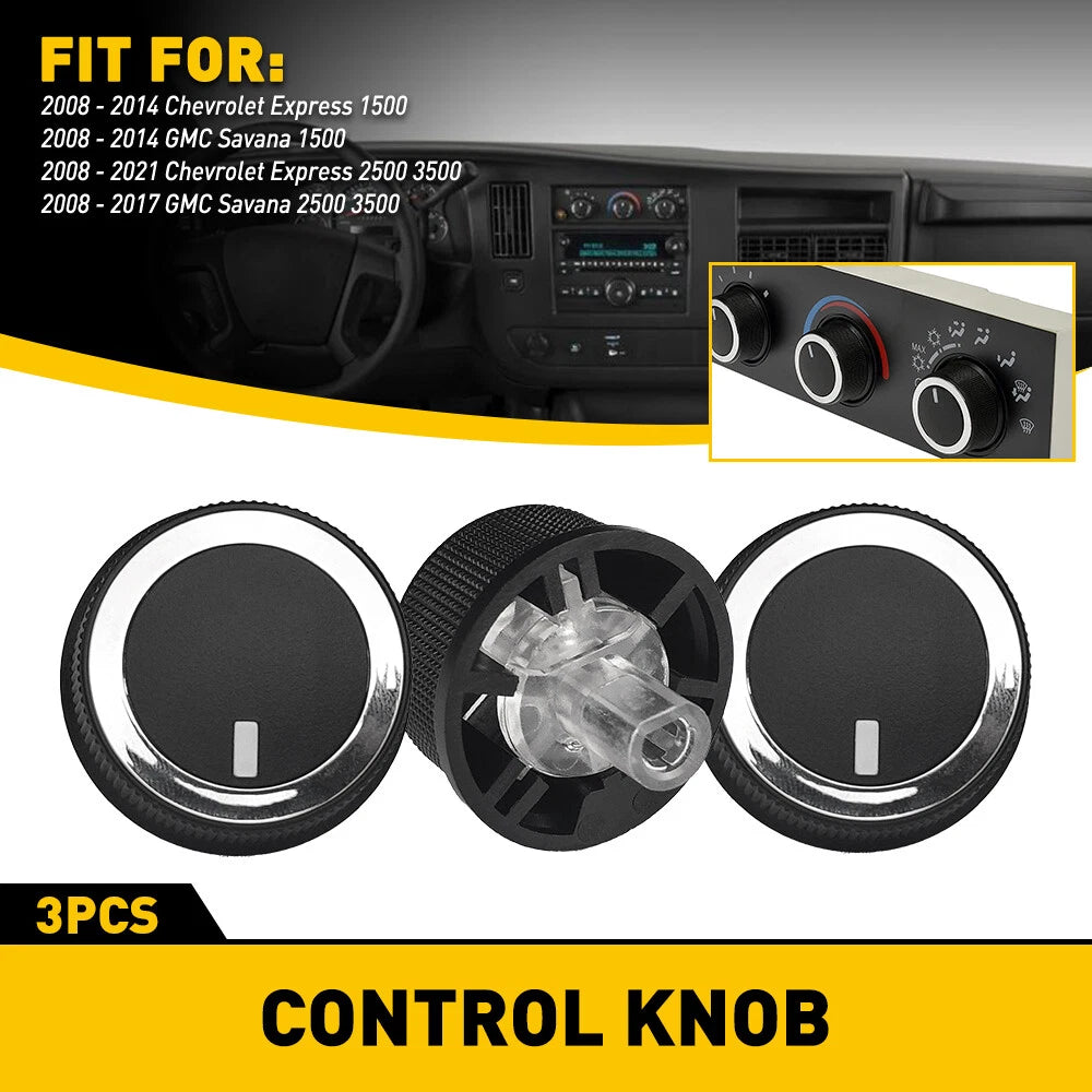 3X Heater A/C Temp Control Knob for GMC Savana Express (2008–2017)