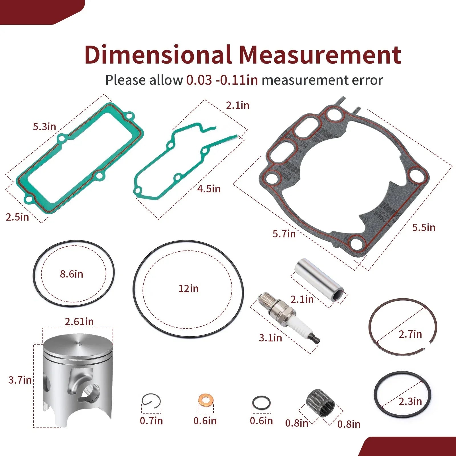 66.4mm Piston w/ Rings Gasket Kit for Yamaha YZ250 (2005–2024)