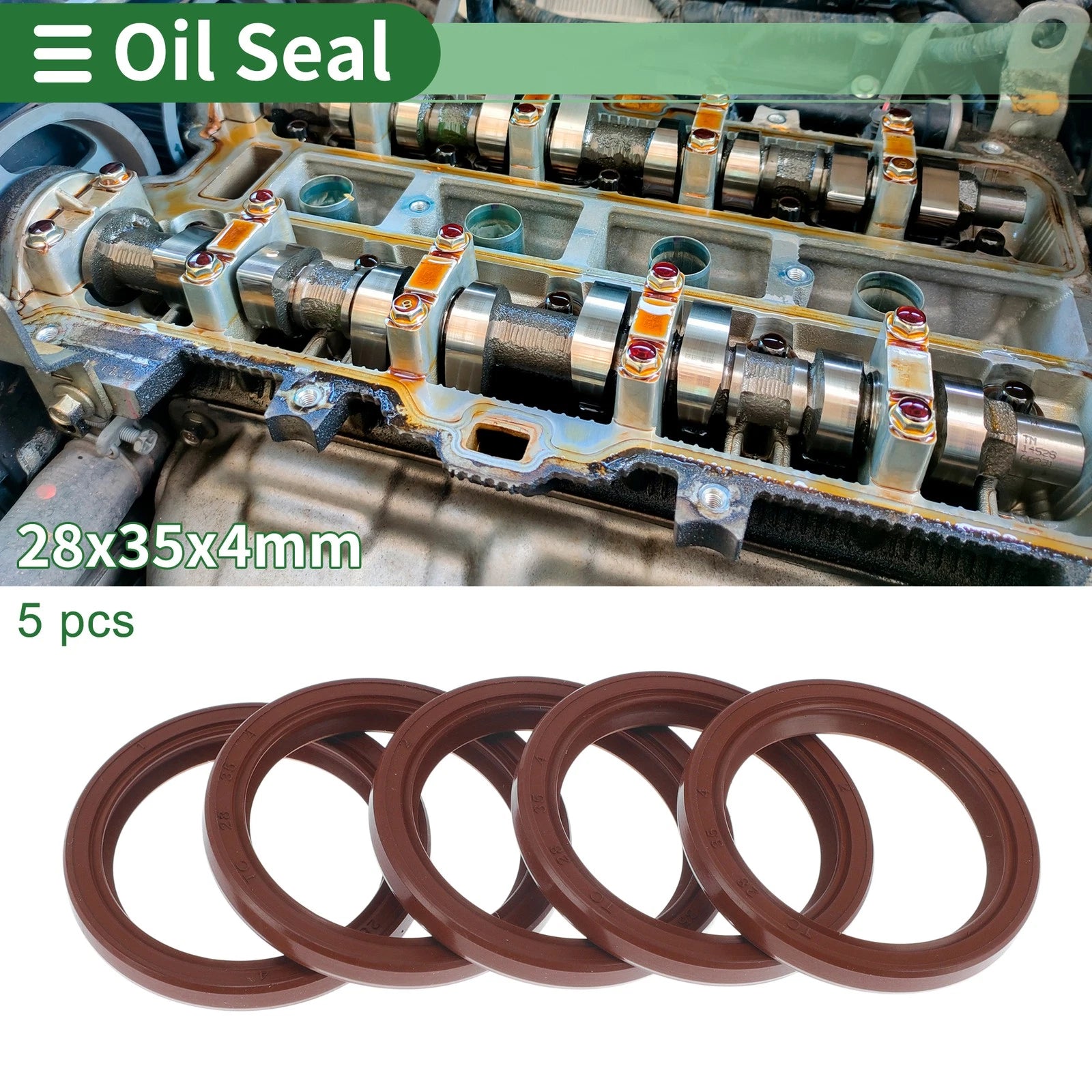 Set of 5 Oil Seal Rotary Shaft Seal FKM Rubber 28x35x4mm