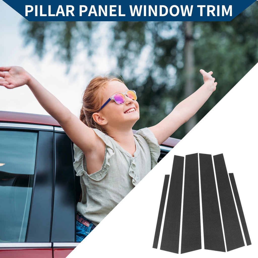 Set of 6 Car Pillar Window Trim Covers for Honda Accord EX-L (2013–2017) Black Carbon Fiber