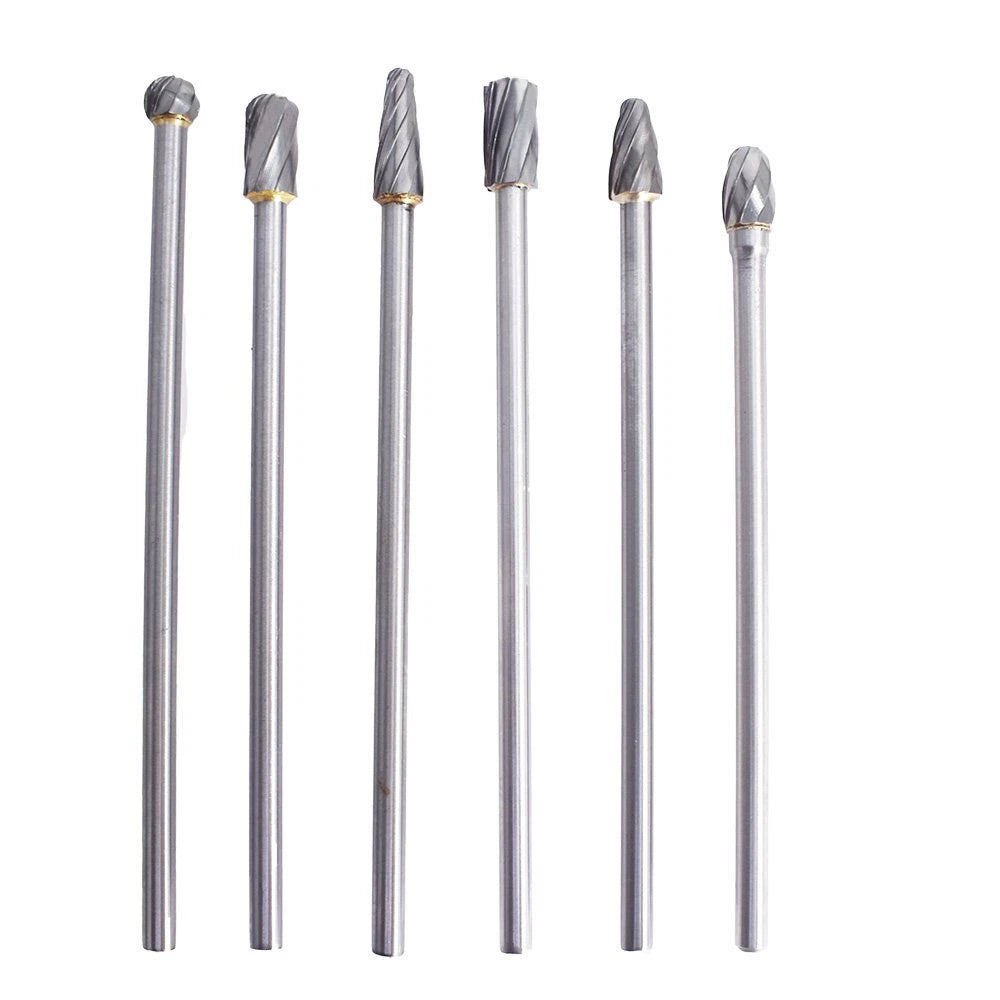 Set of 6 Rotary Aluminum Cut Burrs with 10mm Head and 1/4" Shank