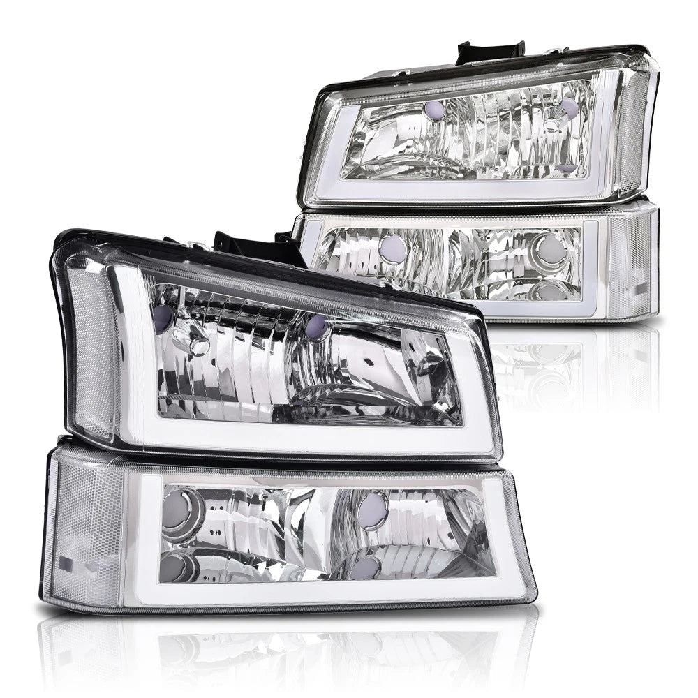 Clear Chrome Headlights with LED DRL for Chevy Silverado/Avalanche (2003–2006)