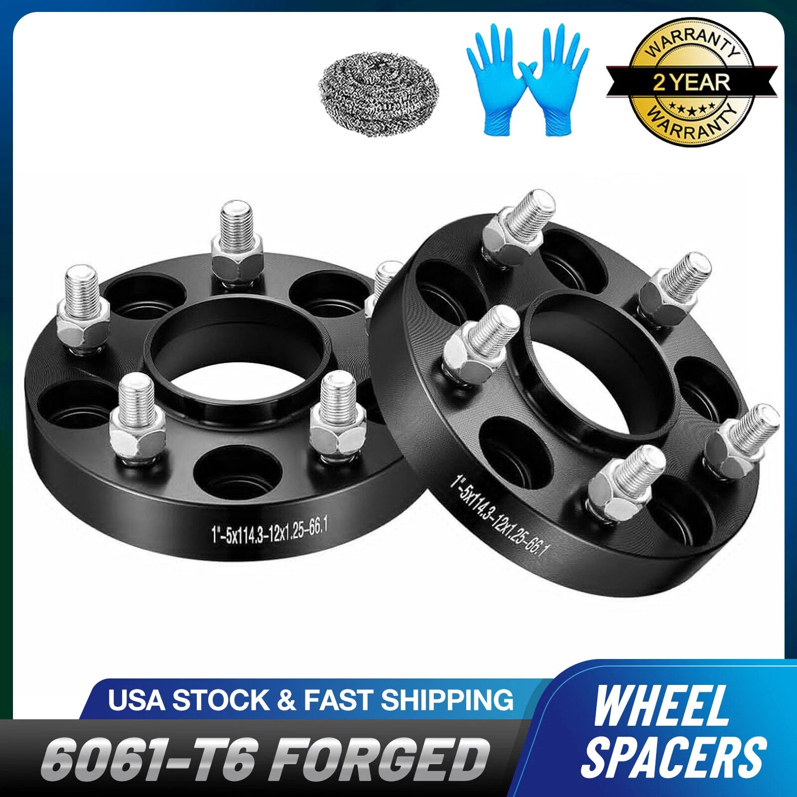Set of 2 Hubcentric Wheel Spacers for 5x114.3 Bolt Pattern (66.1mm Bore)