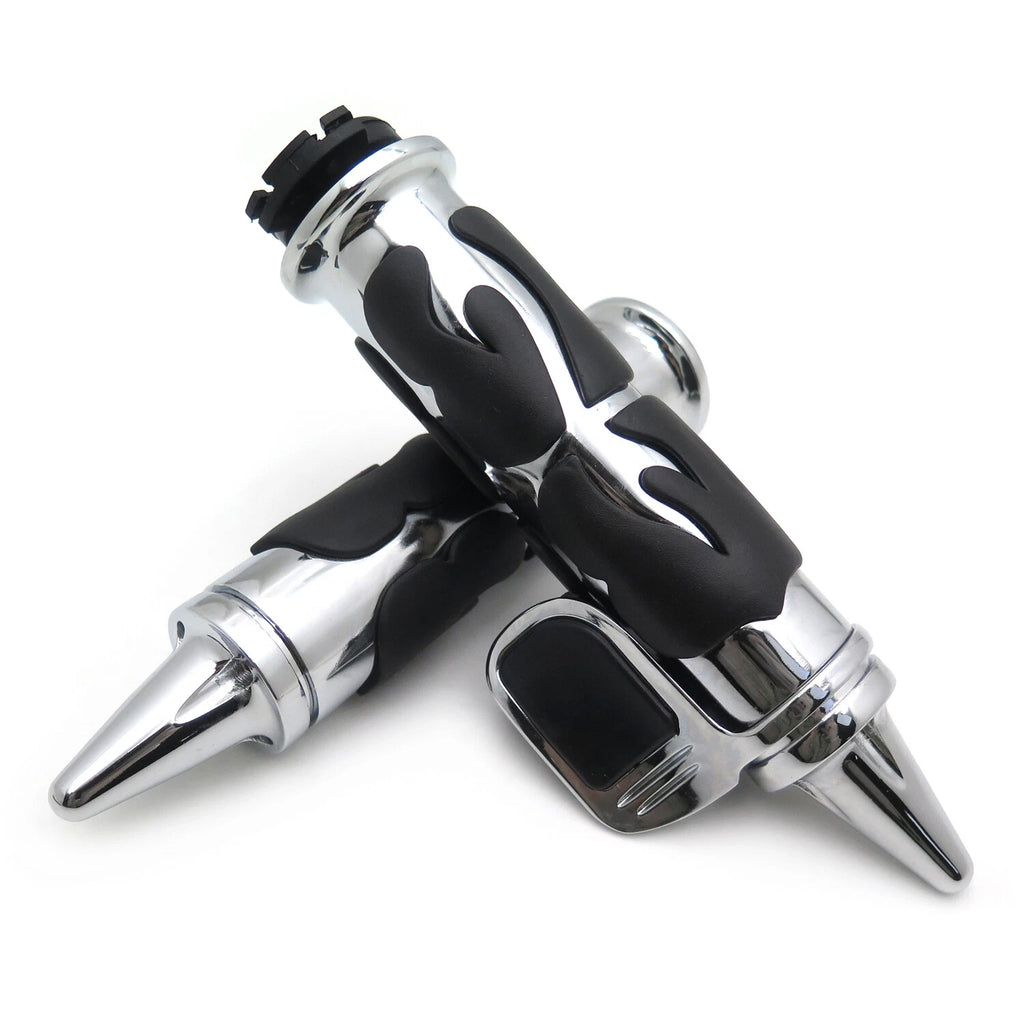 Chrome Flame Spike Handle Bar Grip 7/8" for Honda Suzuki Kawasaki