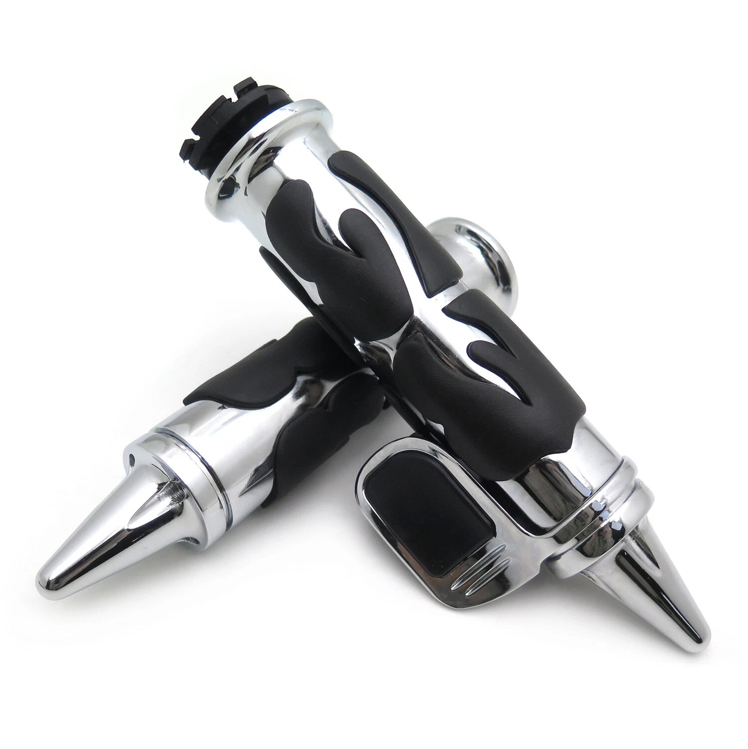 Chrome Flame Spike Handle Bar Grip 7/8" for Honda Suzuki Kawasaki