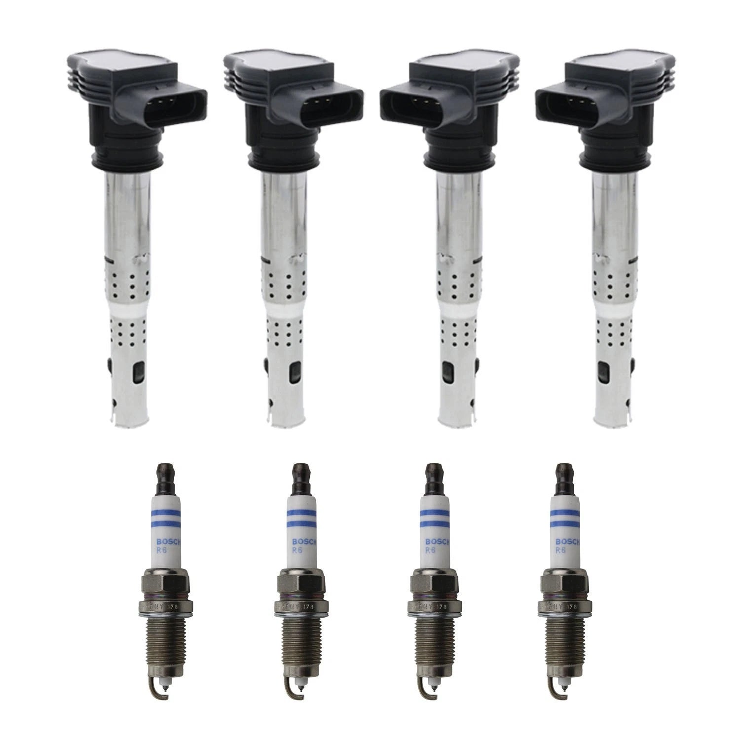 Set of 4 Ignition Coils & Bosch Platinum Spark Plugs for Audi Volkswagen 2.0L
