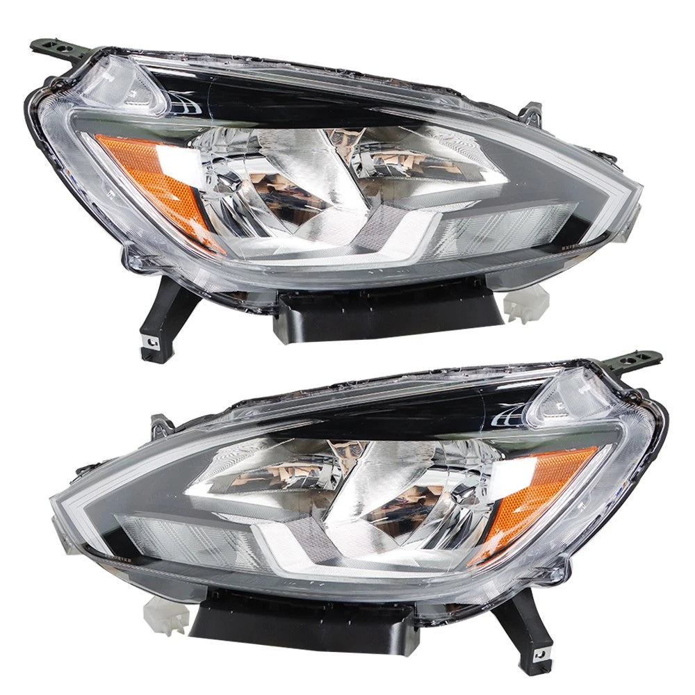 Set of 2 Replacement Headlights for Nissan Sentra (2016–2018) LH+RH Chrome Halogen