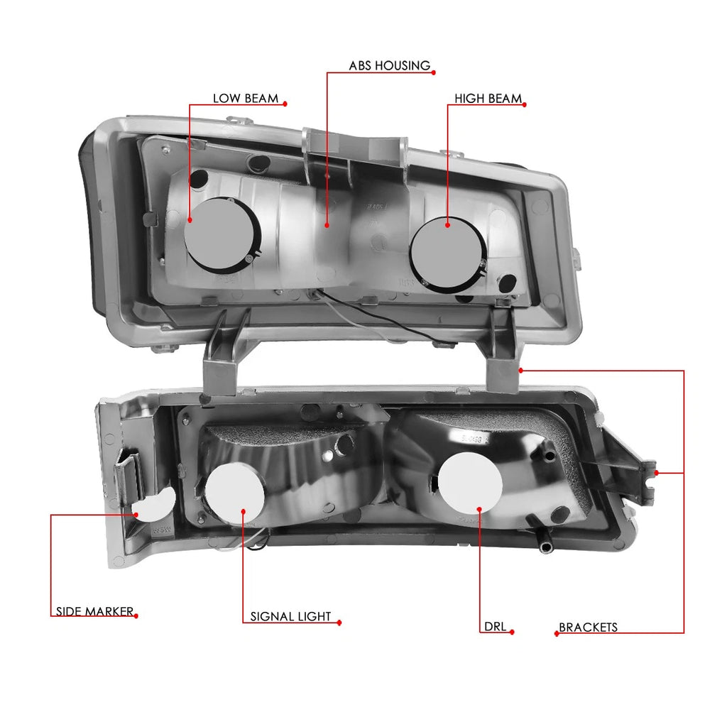 Chrome Smoked LED DRL Headlights + Mounting Brackets for Avalanche Silverado (2003–2007)