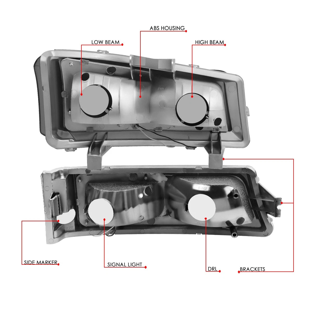 Chrome Smoked LED DRL Headlights + Mounting Brackets for Avalanche Silverado (2003–2007)