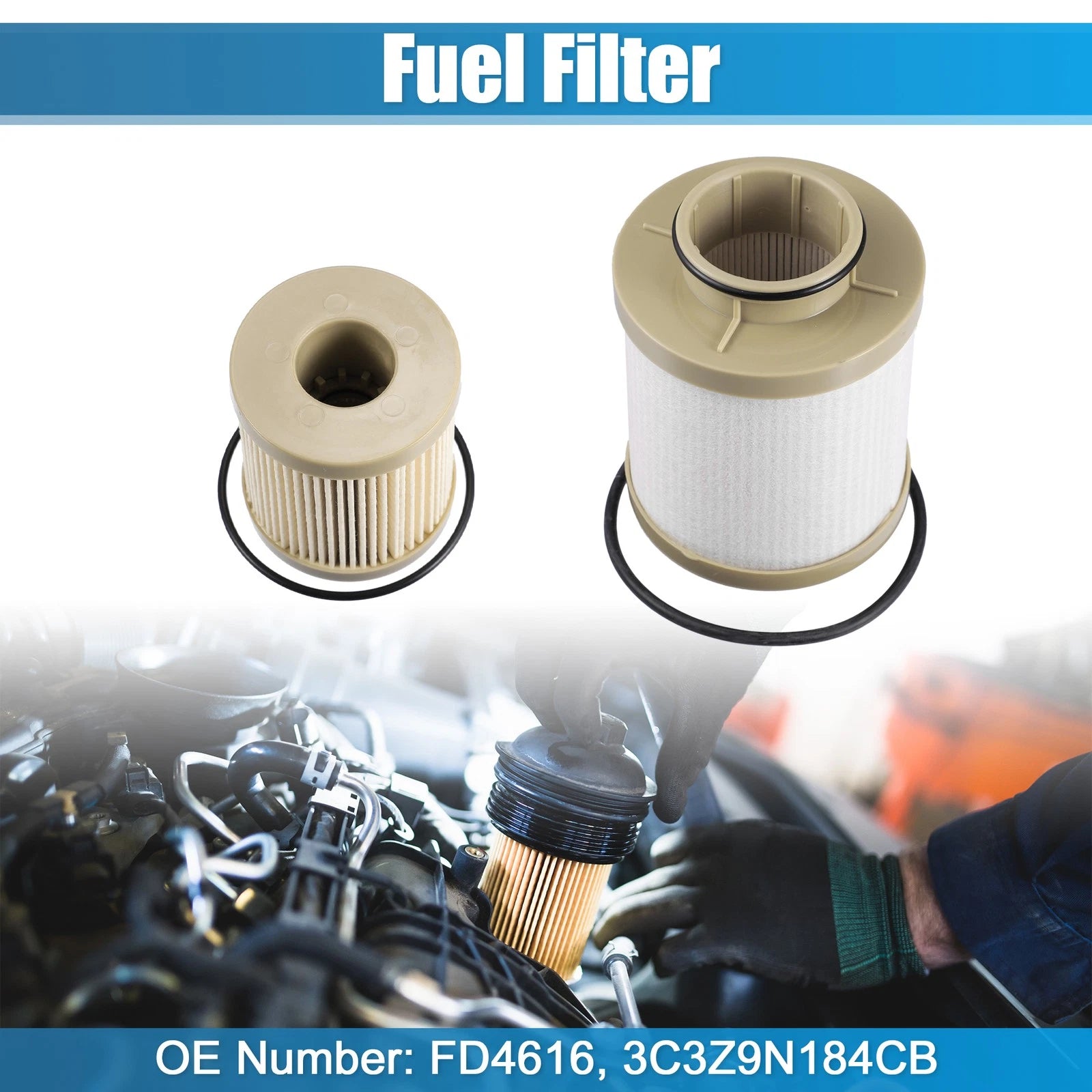 Set of 1 Fuel Filter Element for Ford F-350 Super Duty (2003–2007) FD4616 3C3Z9N184CB