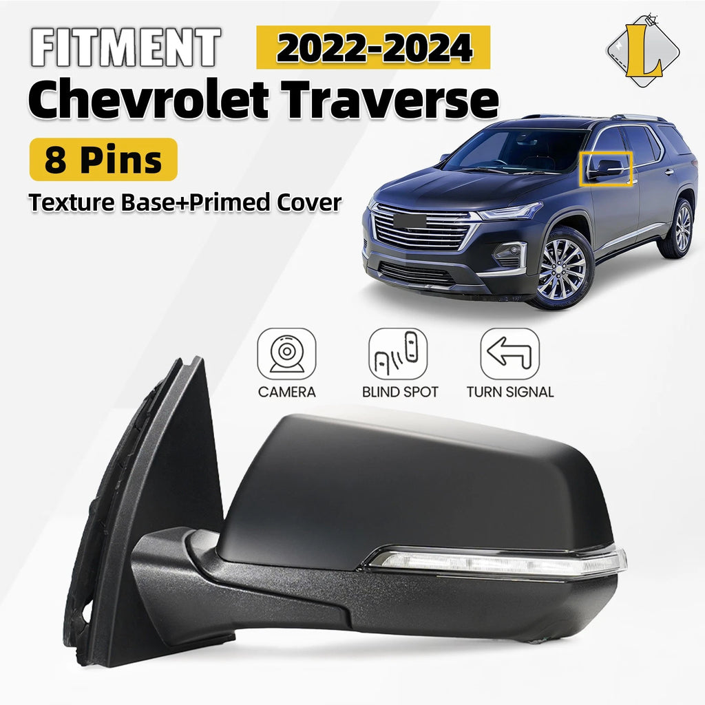 Side Mirror for Chevy Traverse (2022–2024) W/Turn Signal, Camera, BSD 8 Pin Left