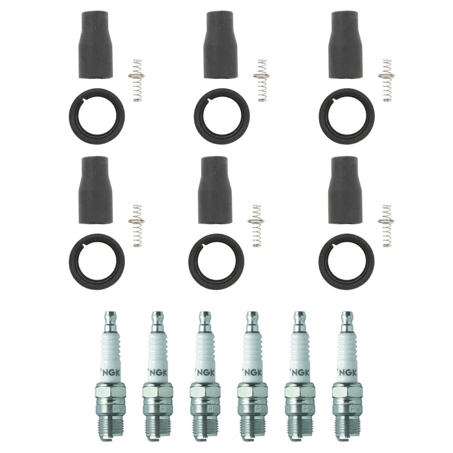 Set of 6 NGK Racing Spark Plugs & Coil Boots for Azera Santa Fe Soento V6