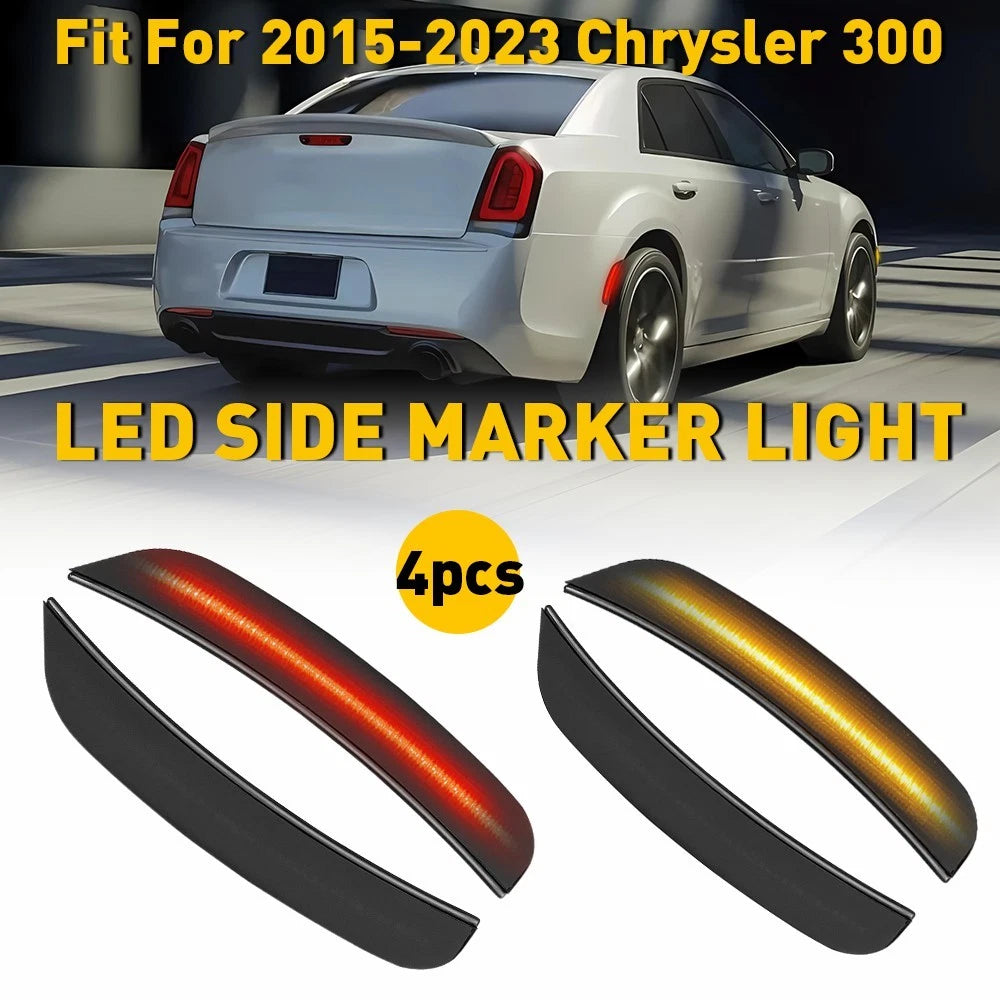 Smoked LED Front Rear Side Marker Lights for Chrysler 300 (2015–2023)