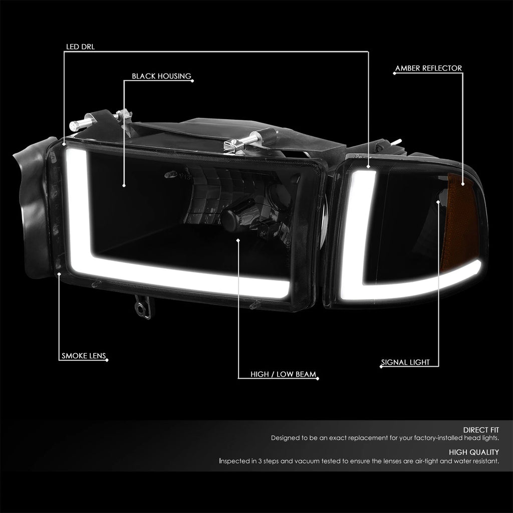 LED DRL Tinted Amber Side Headlight Lamps for Dodge Ram Truck (1994–2002)