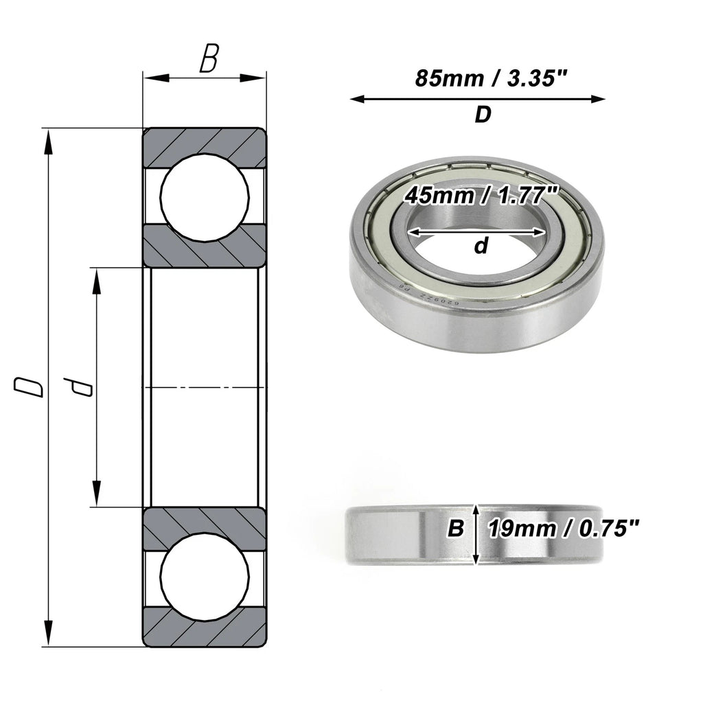 6209ZZ Deep Groove Ball Bearing for Scooter Skateboard Wheel (P6)