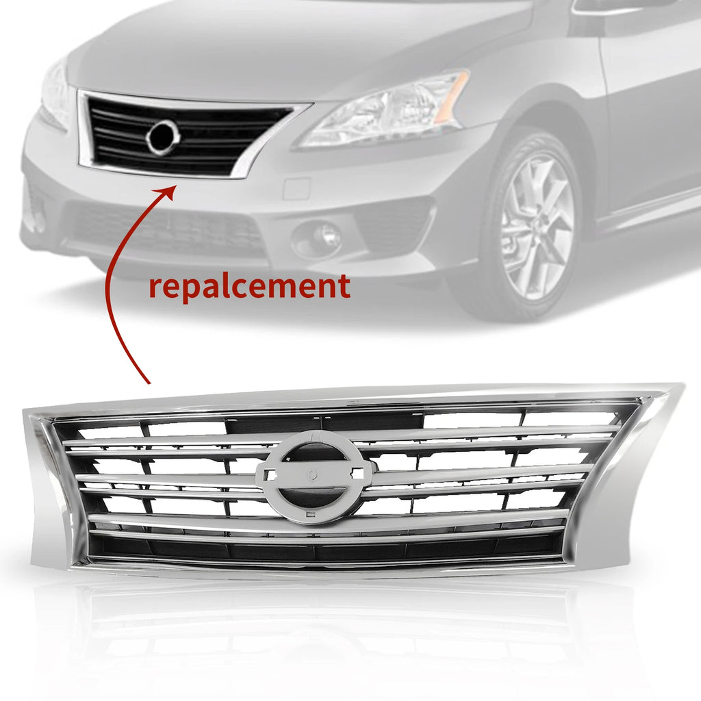 Front Shell Silver Insert with Chrome Grille for Nissan Sentra (2013-2015)