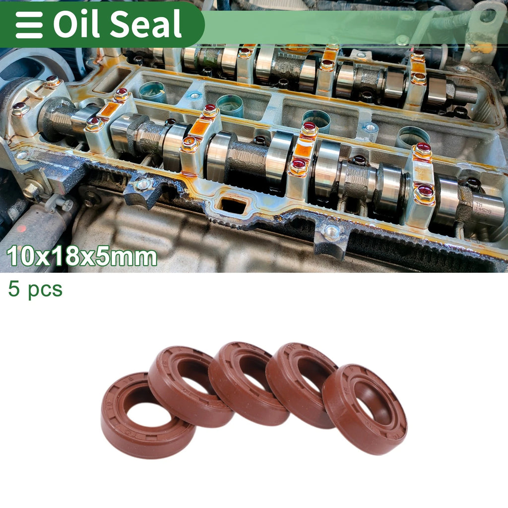 Set of 5 Oil Seal Ring 10x18x5mm for Rotary Shaft (Fluorine Rubber)