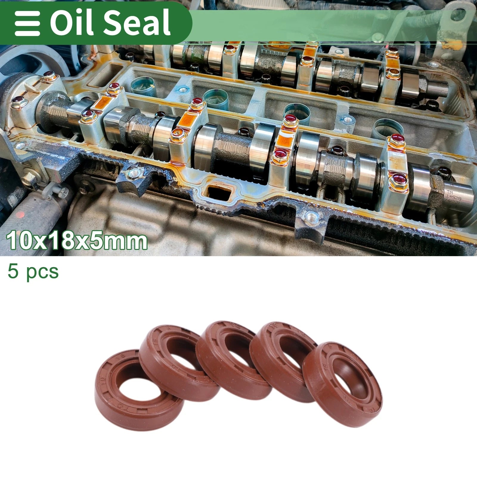 Set of 5 Oil Seal Ring 10x18x5mm for Rotary Shaft (Fluorine Rubber)