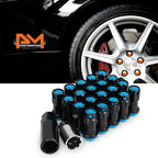 20Pc M12X1.25 Sky Blue JDM Wheel Lug Nuts with Spline Locks & Key