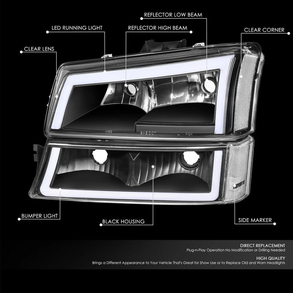 LED DRL Tube Headlight & Bumper Lamp for Silverado 1500 3500 Avalanche (2003–2007)