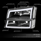 LED DRL Tube Headlight & Bumper Lamp for Silverado 1500 3500 Avalanche (2003–2007)