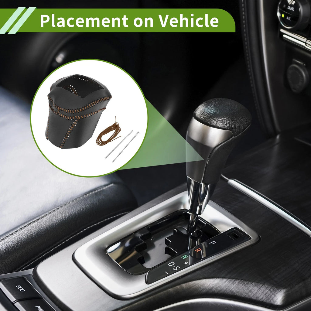 Gear Shift Knob Cover for Nissan Rogue (2021–2024) Black Brown Faux Leather