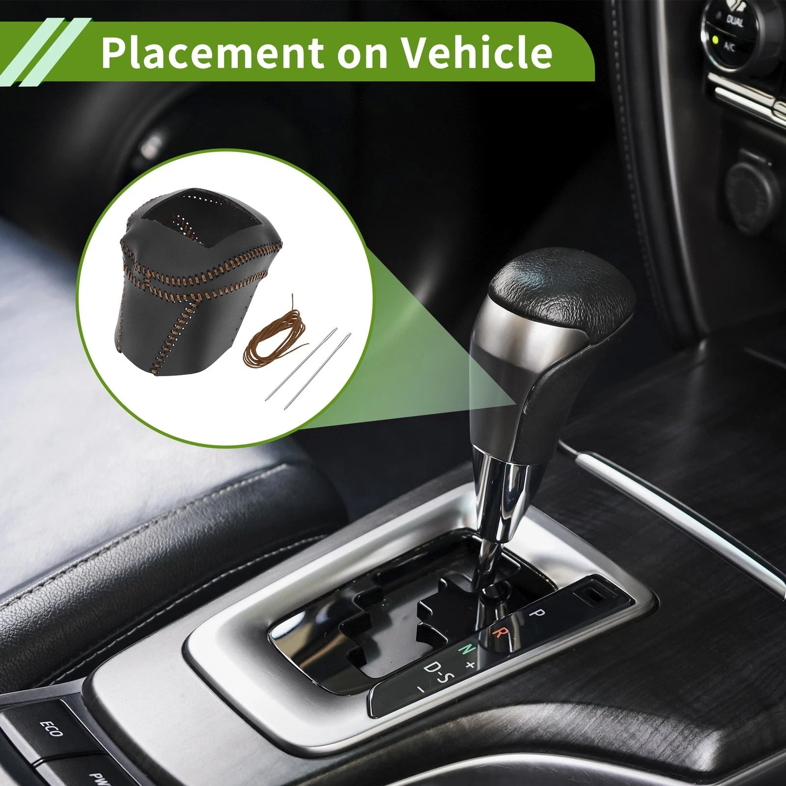 Gear Shift Knob Cover for Nissan Rogue (2021–2024) Black Brown Faux Leather