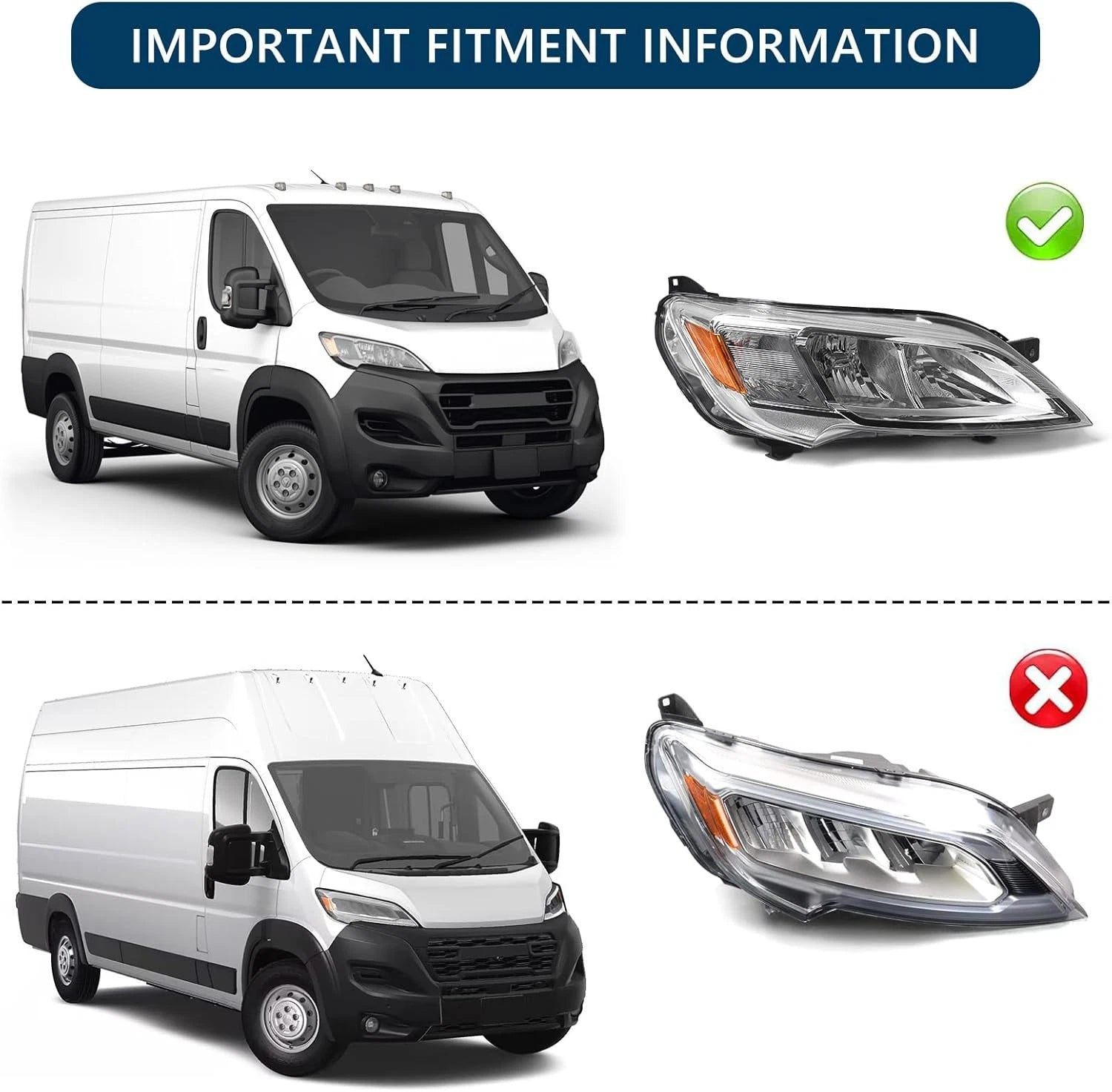 Set of 2 Halogen Headlights for 2023-2026 Dodge Ram Promaster 1500 2500