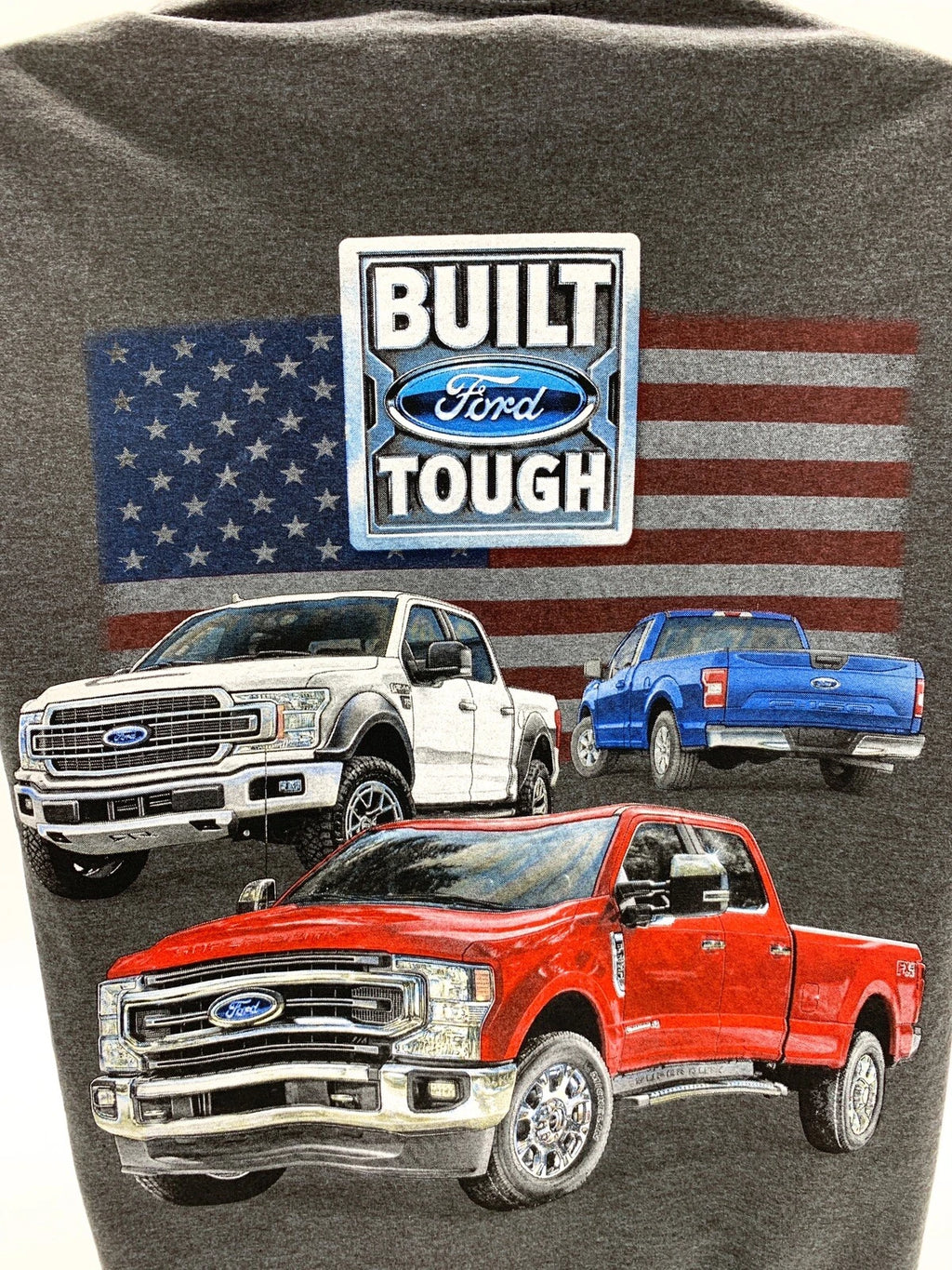 Licensed Ford Trucks T-Shirt with American Flag for Ford Enthusiasts (All Years)