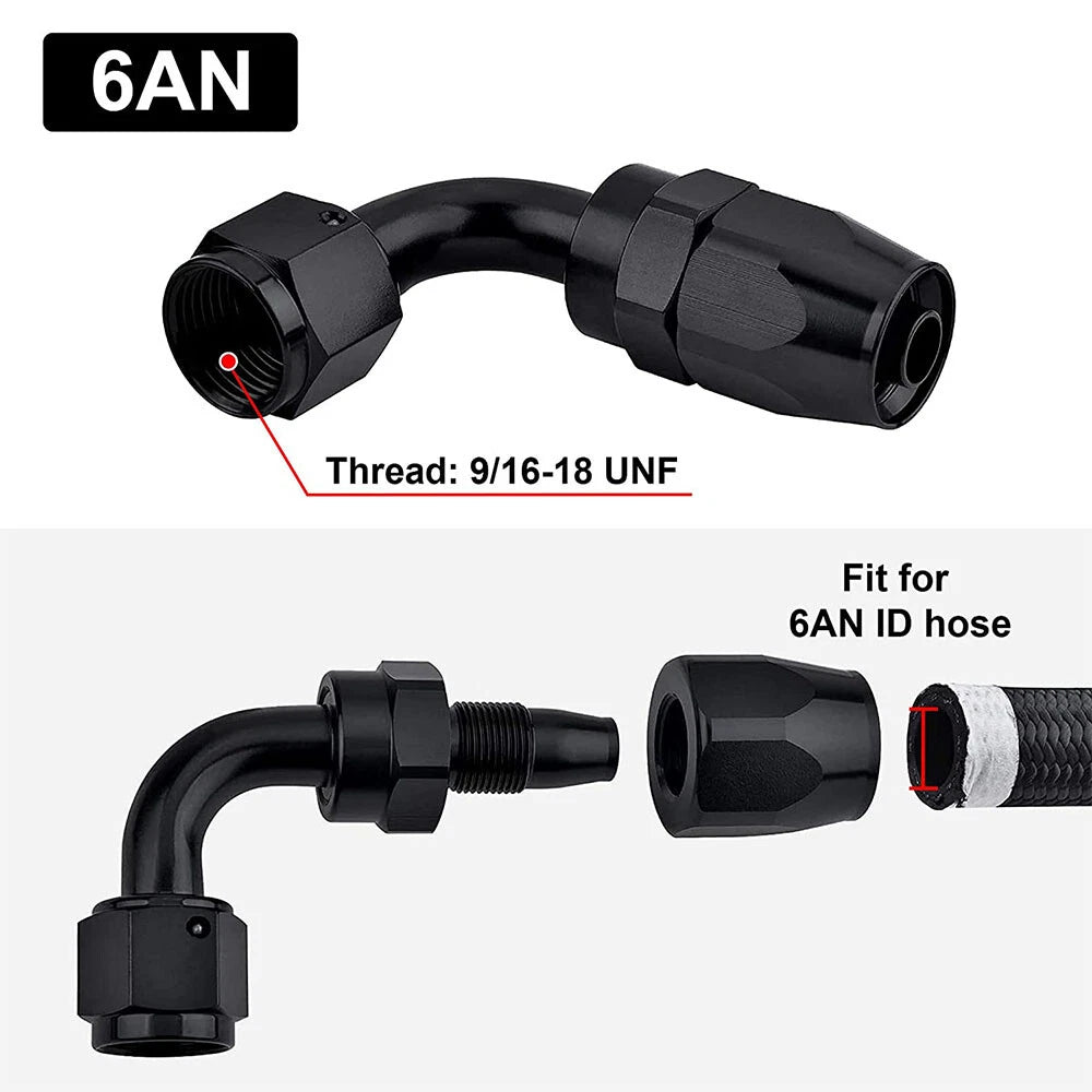 6AN to 6AN 90-Degree Black Swivel Fuel Hose End Fittings Adapter for