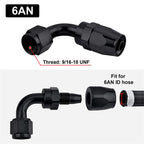 6AN to 6AN 90-Degree Black Swivel Fuel Hose End Fittings Adapter for