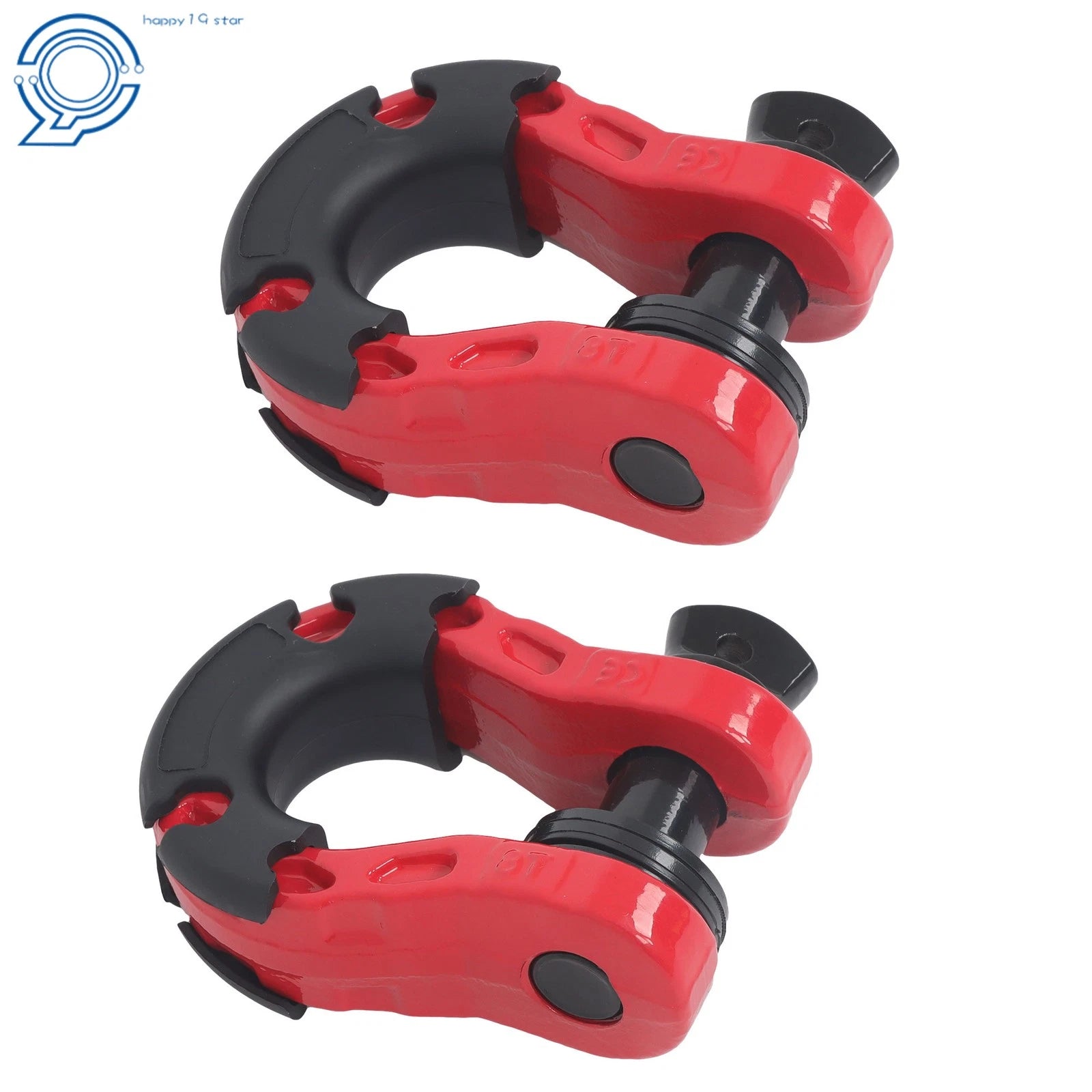 Set of 2 Red D Ring Shackles for Heavy-Duty Use (70000 lbs Break Strength)