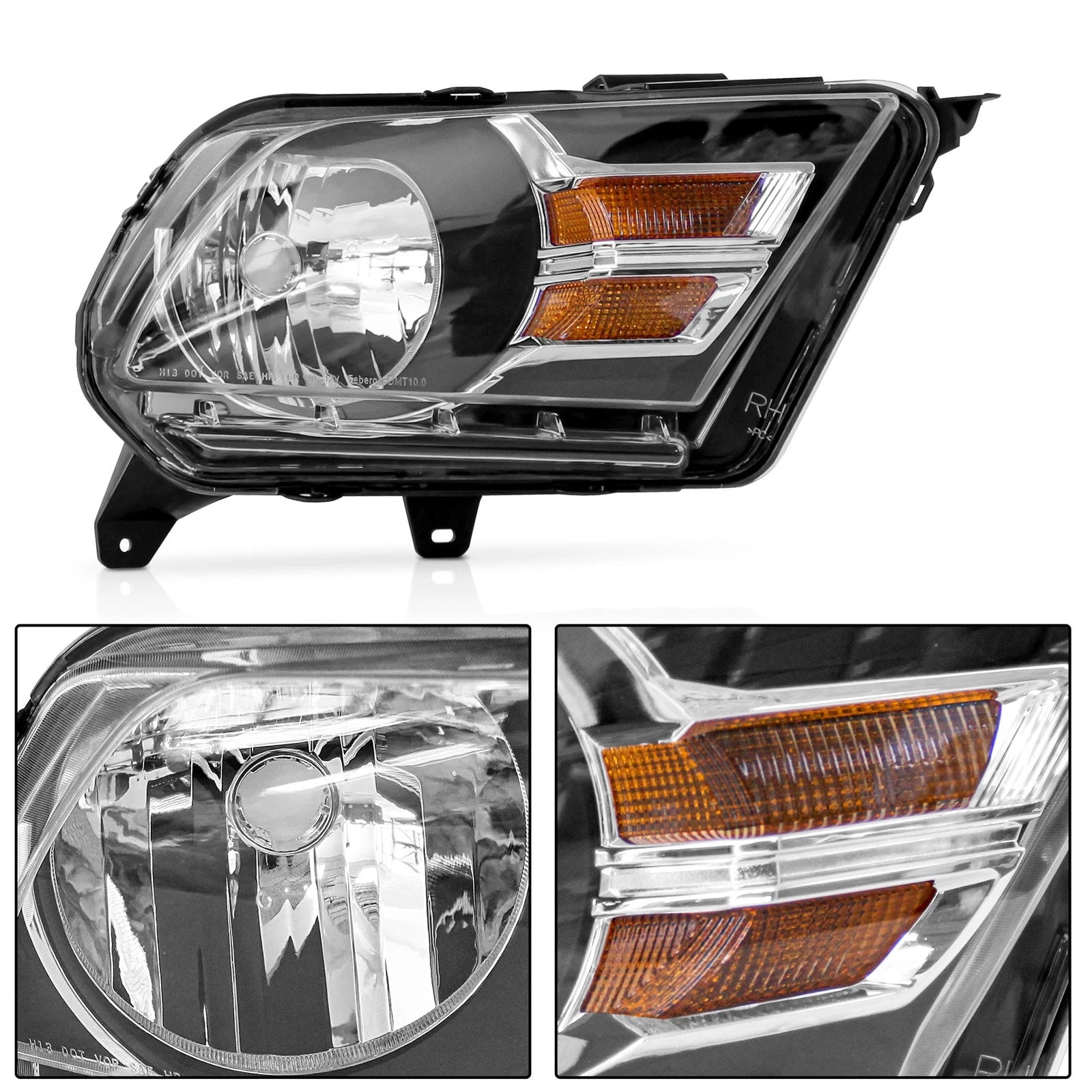 Front Pair Headlights Black for Ford Mustang (2010-2014)
