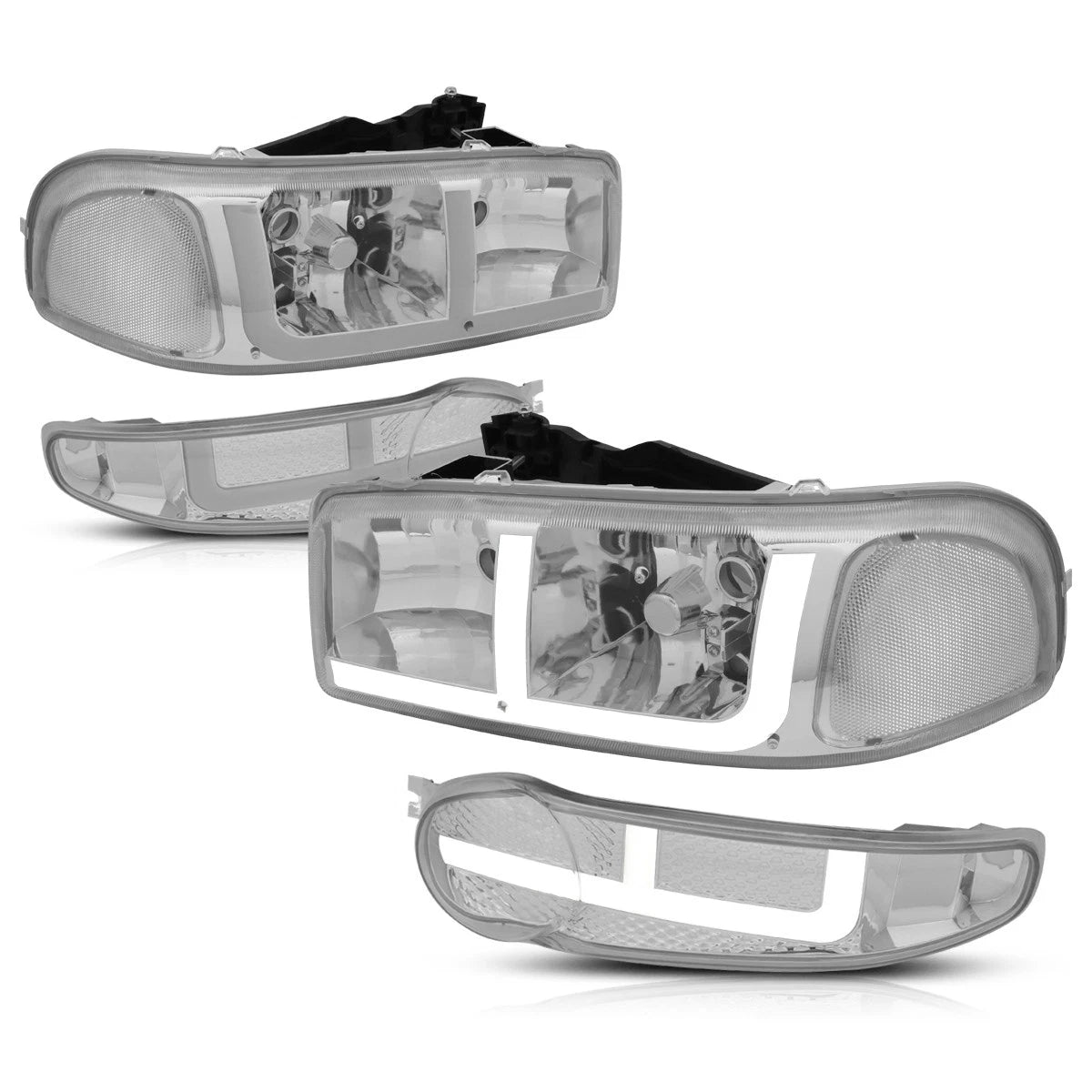 LED DRL Headlights Chrome/Clear for GMC Sierra/Yukon 1500 Denali (2002–2006)