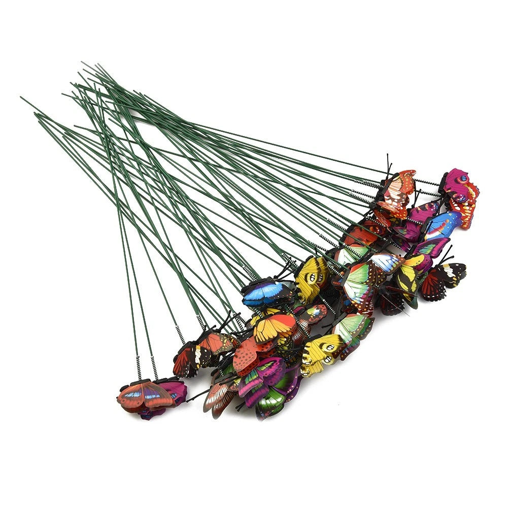50pcs Waterproof Butterfly Stakes for Garden Display (25x4cm)